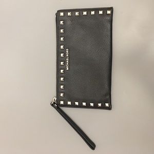 Michael Kors black caviar leather wristlet